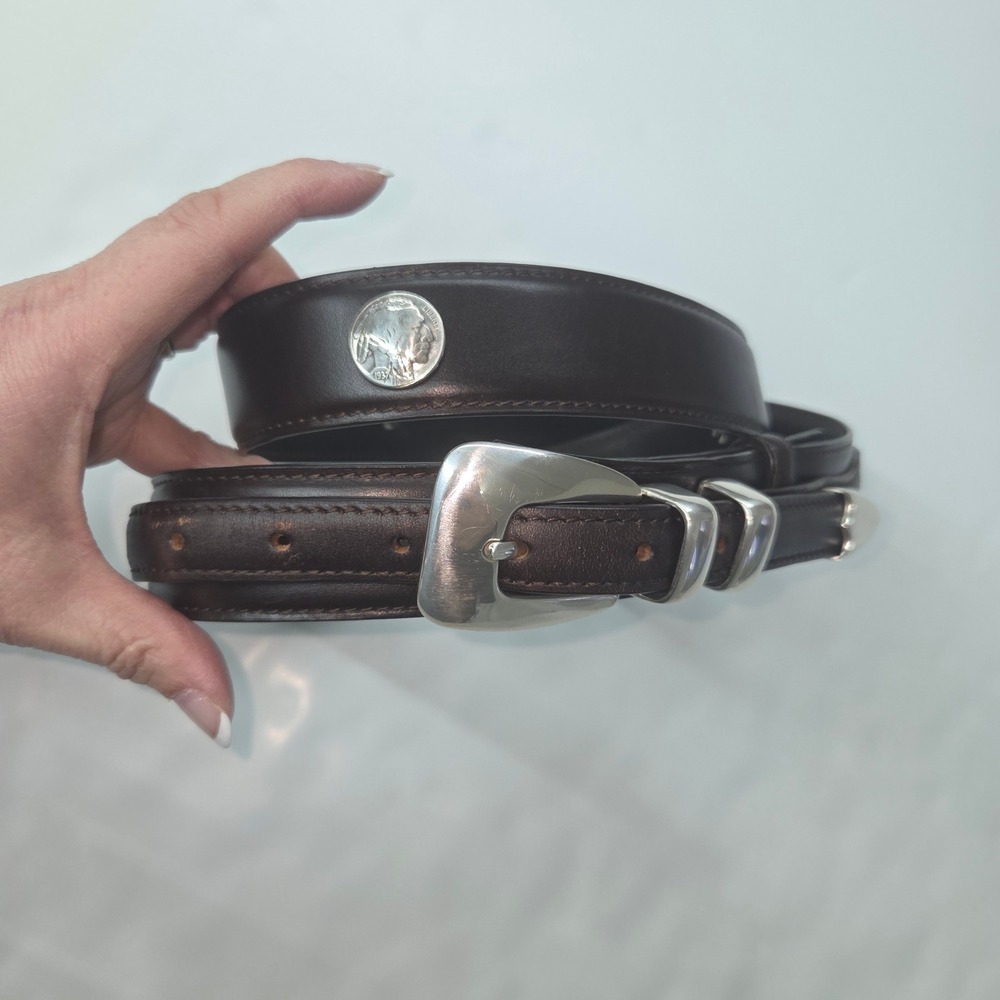Ranger Belt Mens 42 Brown Leather Buffalo Indian Nickel Conchos Silver Buckle
